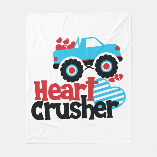 Blue Monster Truck Heart Crusher Valentine Fleece Blanket (Front)