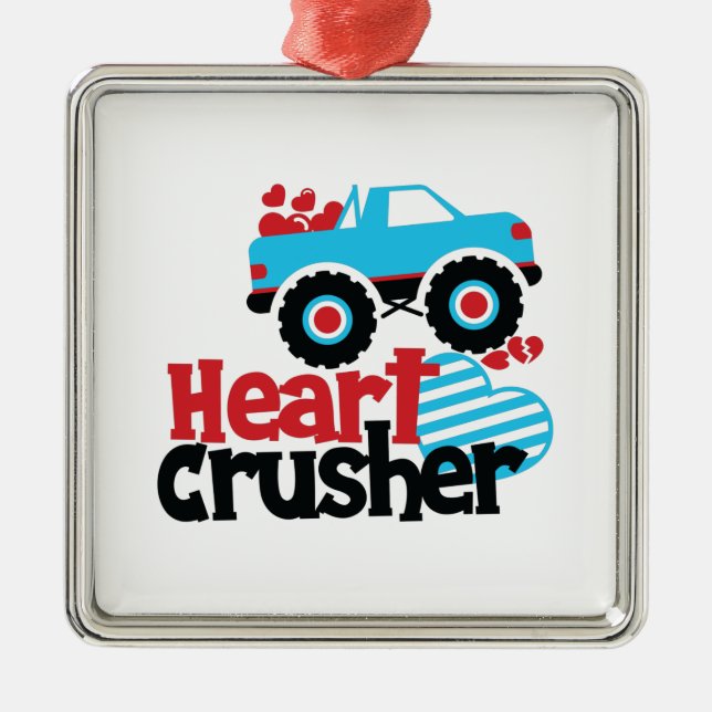 Blue Monster Truck Heart Crusher Valentine Metal Tree Decoration (Front)