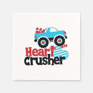 Blue Monster Truck Heart Crusher Valentine Napkin