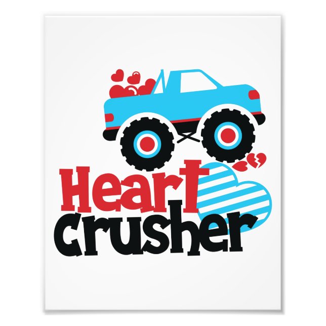 Blue Monster Truck Heart Crusher Valentine Photo Print (Front)