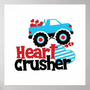 Blue Monster Truck Heart Crusher Valentine Poster