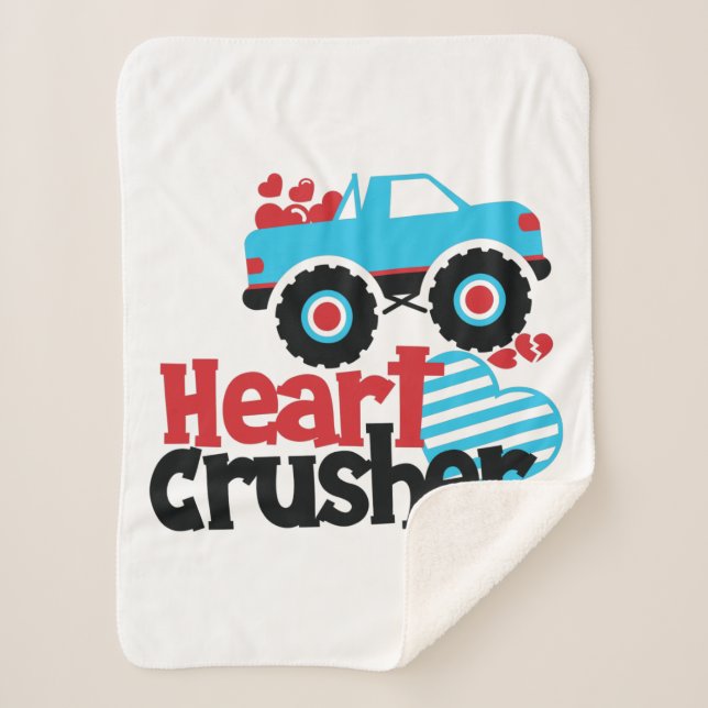 Blue Monster Truck Heart Crusher Valentine Sherpa Blanket (Front)