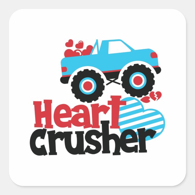 Blue Monster Truck Heart Crusher Valentine Square Sticker (Front)