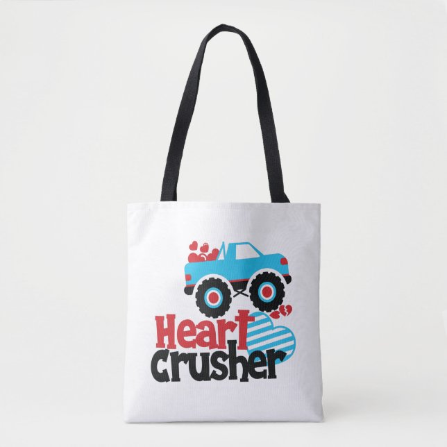 Blue Monster Truck Heart Crusher Valentine Tote Bag (Front)
