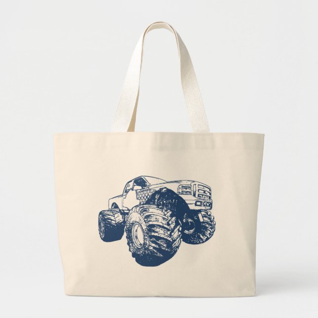 Blue Monster Truck Large Tote Bag (Front)