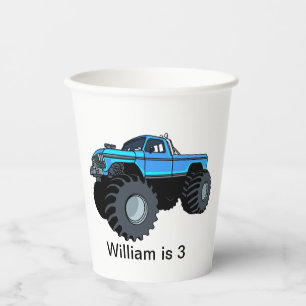 Blue Monster Truck Personalised Birthday Paper Cups