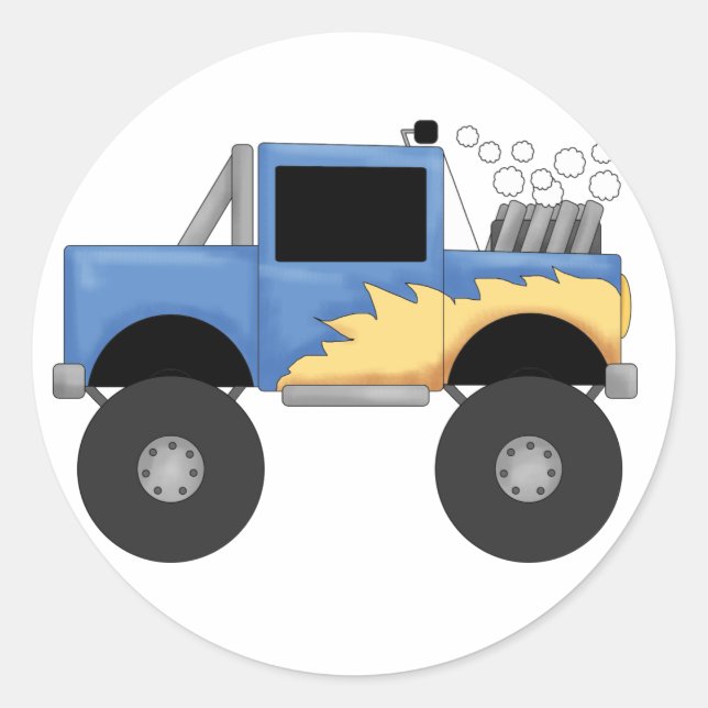 Blue Monster Truck Tshirts and Gifts Classic Round Sticker (Front)