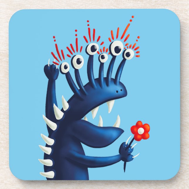 Blue monster with flower coaster (Front)