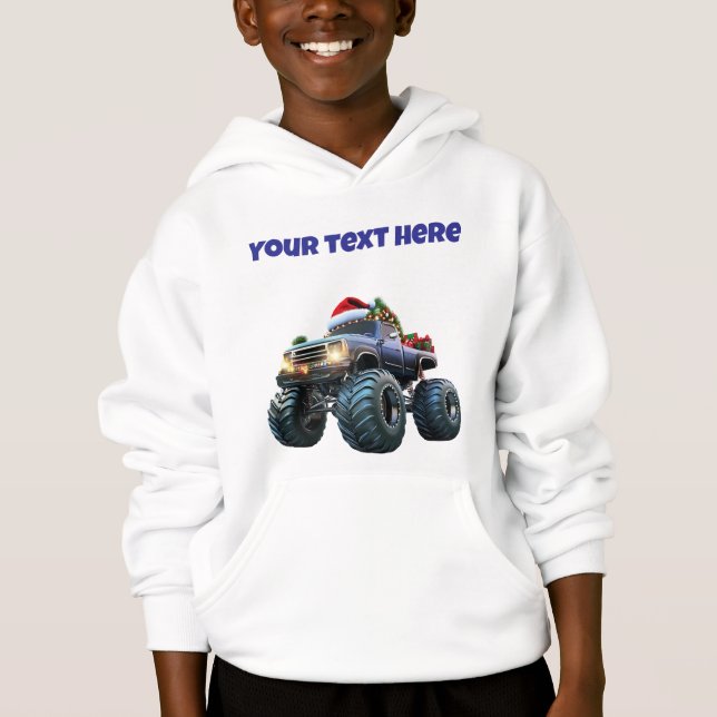 Blue Monster Xmas Truck Editable  Boys Hoodie (Front)