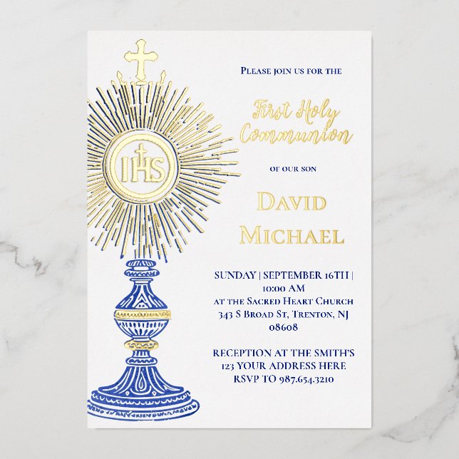 blue monstrance design | First Holy Communion (Front)