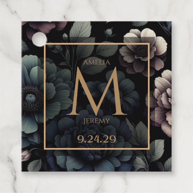 Blue Moody Floral Favour Tags (Front)