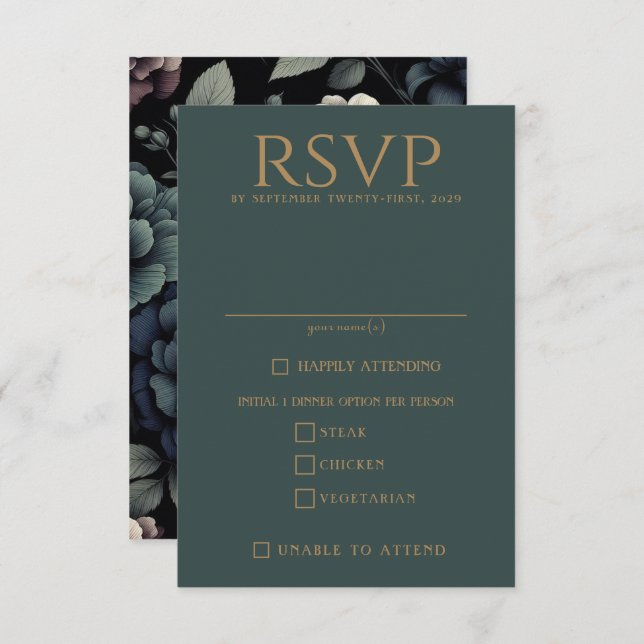 Blue Moody Floral Food Choices RSVP Card (Front/Back)