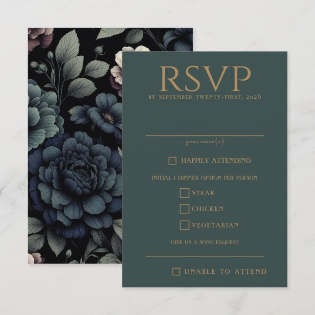 Blue Moody Floral Food Choices RSVP Card (Front/Back)