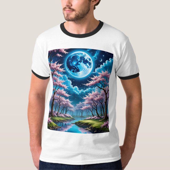 Blue Moon and Cherry Blossom Tshirt Art (Front)