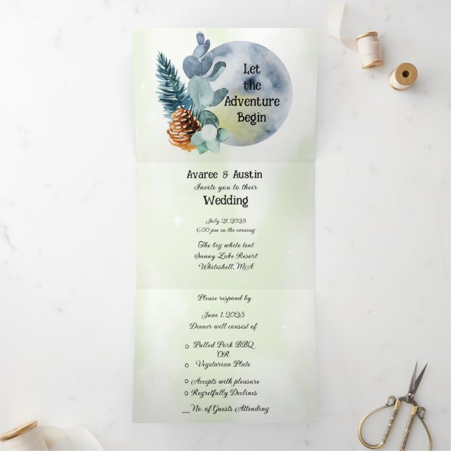 Blue Moon and Lake Scene Outdoor Tri-Fold Invitation (Inside)