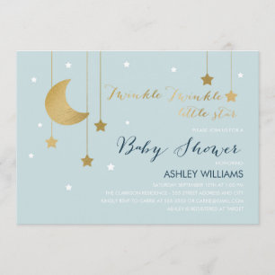 Blue Moon and Stars Baby Shower Invitation