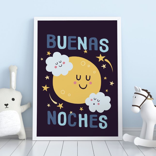 Blue Moon and Stars Nursery Art in Spanish Poster (Creator Uploaded)