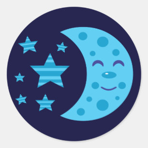 Blue Moon and Striped Stars Classic Round Sticker