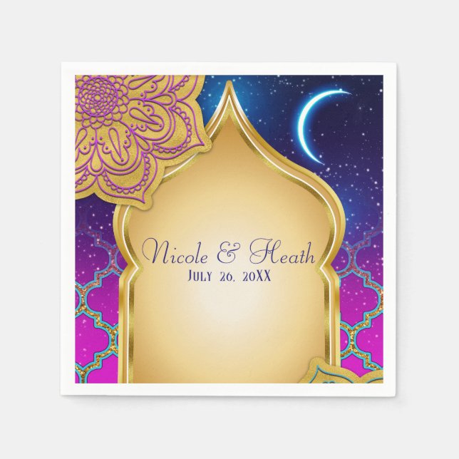 Blue Moon Arabian Nights Glam Gold Purple Wedding Napkin (Front)