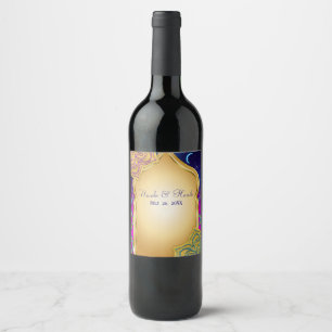 Blue Moon Arabian Nights Glam Gold Purple Wedding Wine Label