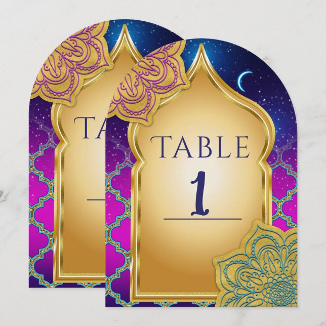 Blue Moon Arabian Nights Glam Gold Table Number (Front/Back)