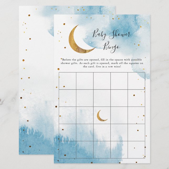 Blue Moon Baby Shower Bingo Game (Front/Back)