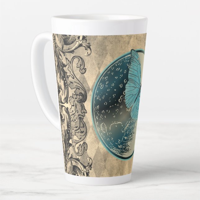 Blue Moon Butterfly Latte Mug (Left Angle)