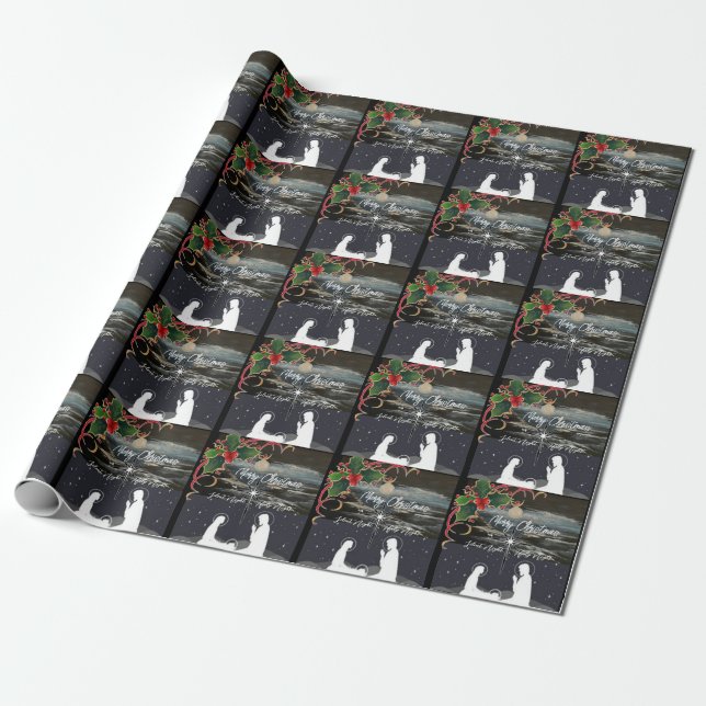 Blue Moon Christmas Nativity Gift Wrap (Unrolled)