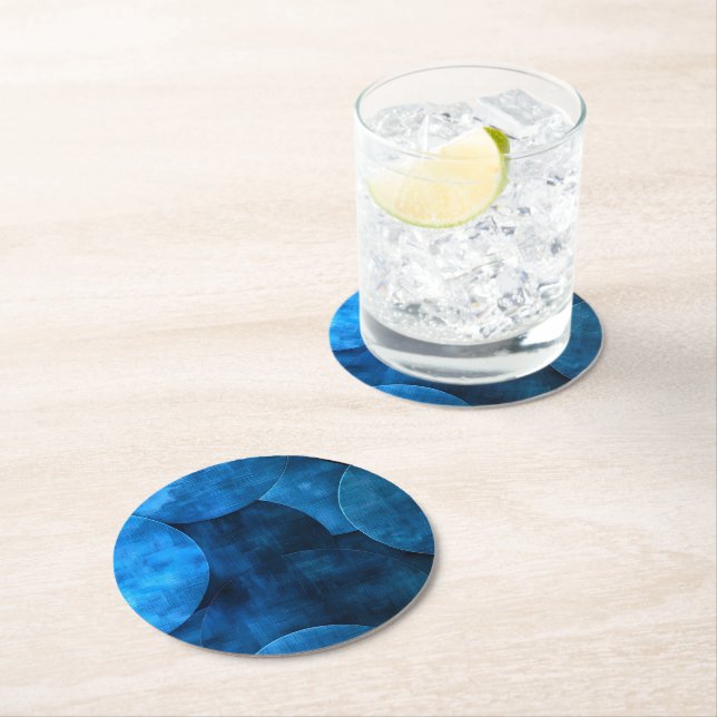 Blue Moon Circles Round Paper Coaster (Insitu)