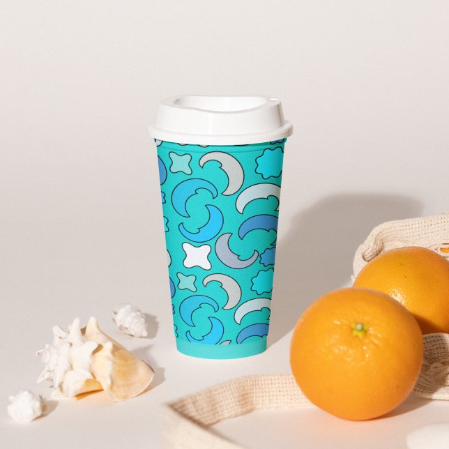 Blue Moon Clouds Pattern Paper Cups (blue moon mid night stars, half moon kids birthday party supplies, paper cups, cartoon pattern art)