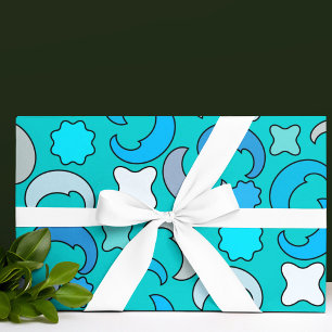 Blue Moon Clouds Pattern Wrapping Paper