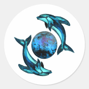 Blue Moon Dolphins Classic Round Sticker
