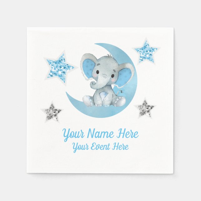 Blue moon Elephant Napkins Baby Shower Birthday (Front)