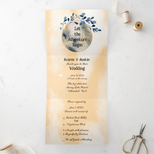Blue Moon Floral Wedding Tri-Fold Invitation (Inside)