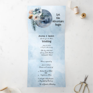 Blue Moon Floral Wedding Tri-Fold Invitation
