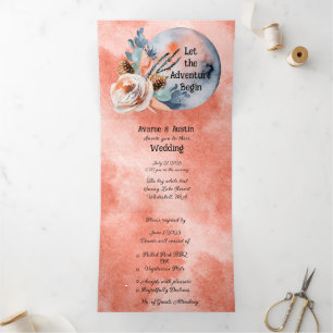 Blue Moon Floral Wedding Tri-Fold Invitation