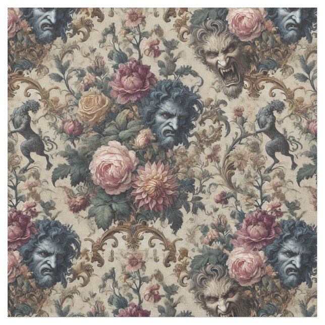 Blue Moon Grimoire – Gothic Classic Tile Fabric (Close Up)