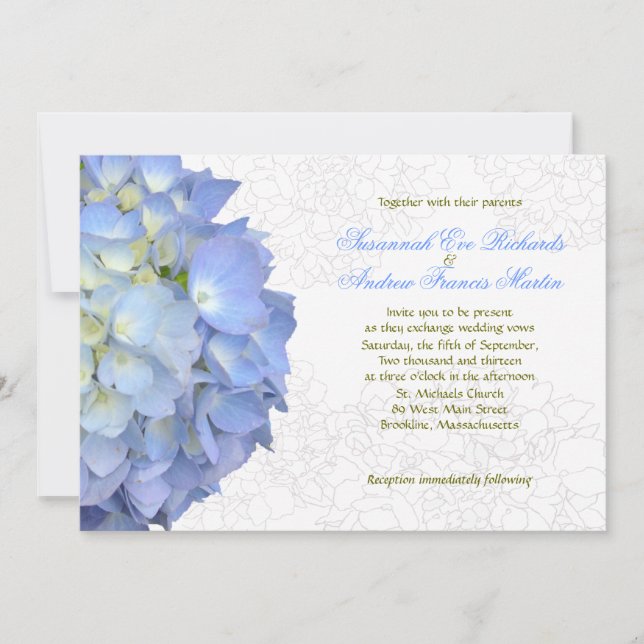 Blue Moon Hydrangea Custom Wedding Invitation (Front)