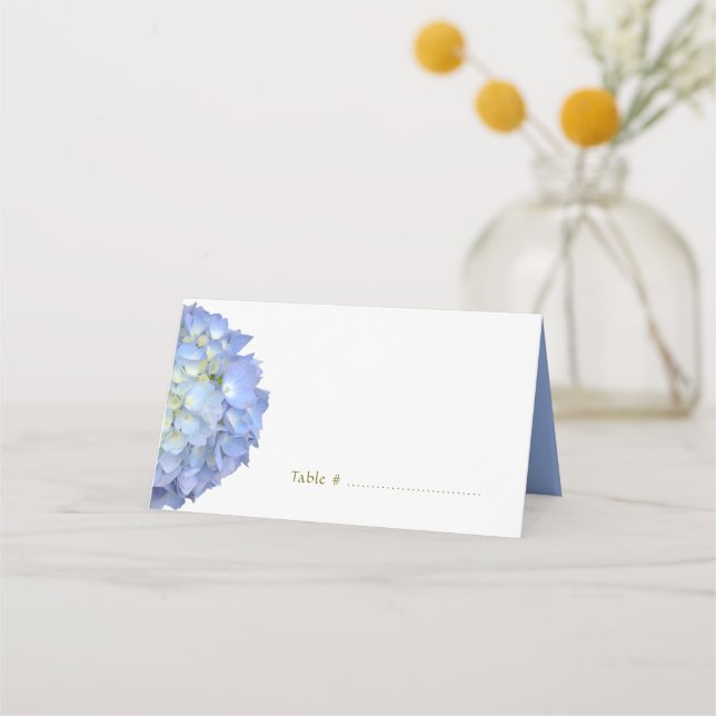 Blue Moon Hydrangea Folded Standing Place Cards (Front)