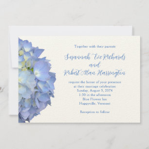 Blue Moon Hydrangea Horizontal Wedding Invitation