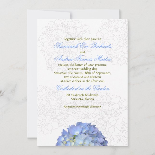 Blue Moon Hydrangea Wedding Invitation (Front)