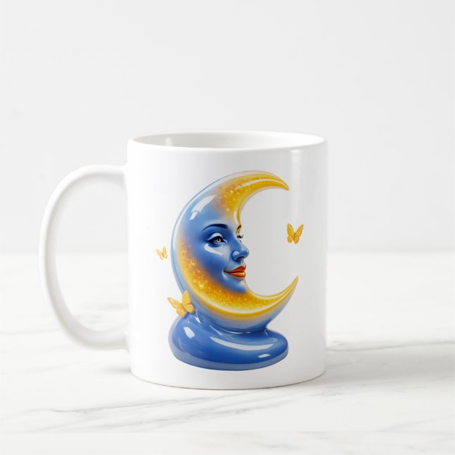 Blue Moon Illustration Glossy Celestial Coffee Mug (Left)