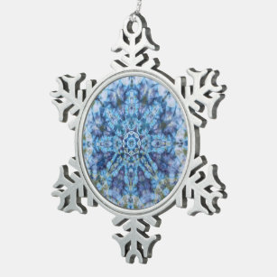 Blue Moon Mandala Snowflake Pewter Christmas Ornament