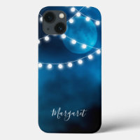 Blue moon night light strings name monogram