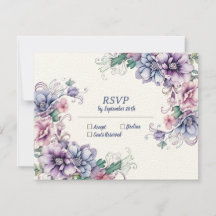 Blue Moon on Flower (back): Wedding RSVP Card