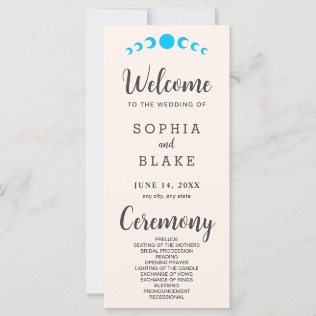 Blue Moon Phases Seashell Wedding Program (Front)