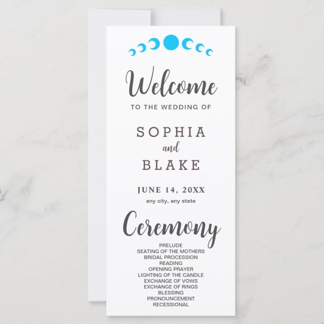 Blue Moon Phases White Wedding Program (Front)