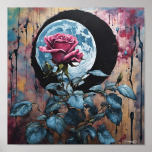 Blue Moon Pink Rose Poster