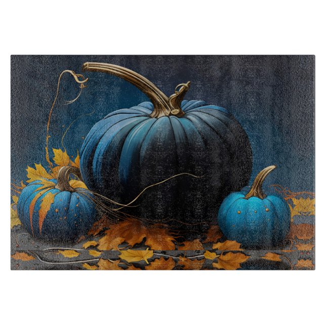  Blue Moon Pumpkins and Autumn Leaves Cutting Board (Front)