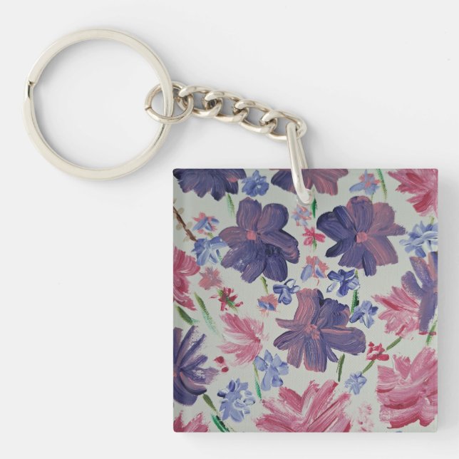 Blue Moon Rose Floral Acrylic Square Keychain (Front)